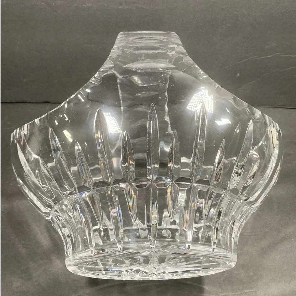Ceska Lead Crystal Basket Hand Cut Glass Starburst Base Clear Decorative Bowl